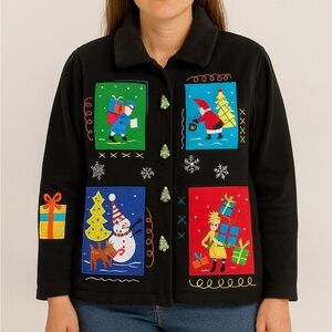 Onque Casuals Christmas Fleece Novelty cardigan Sweater small